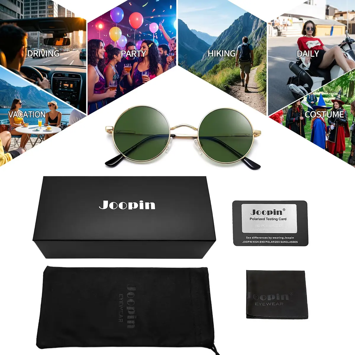 Joopin Small Round Sunglasses Circle Shades for Women Men Metal Circular Sun Glasses Polarized UV Protection (Gold Green) | UV400 Polarized - view 6