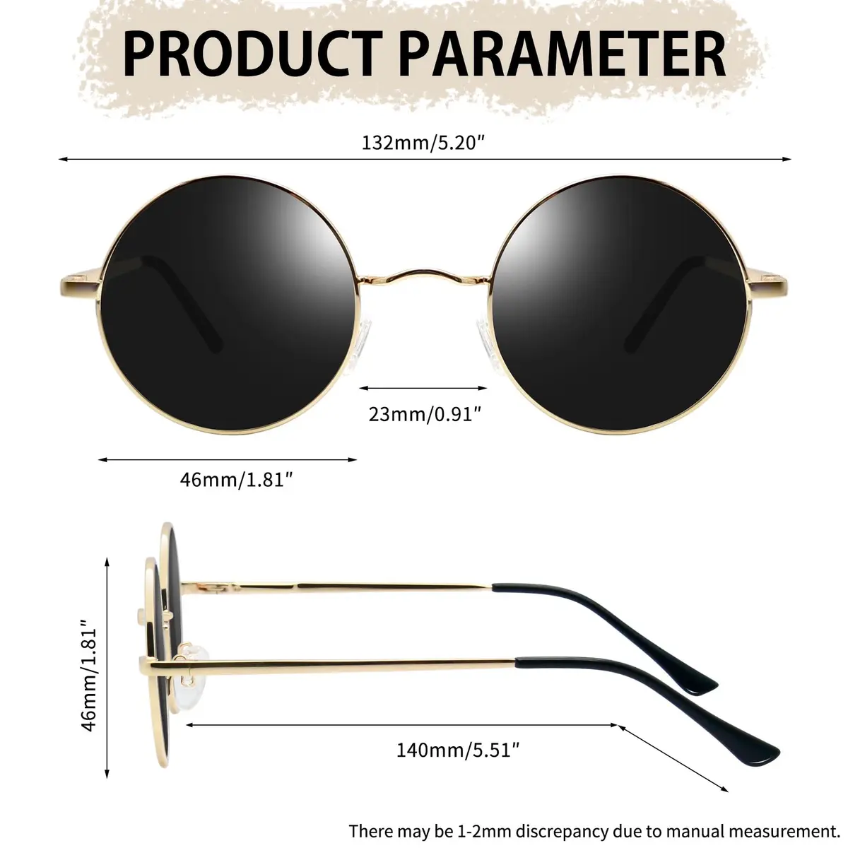 Joopin Small Round Sunglasses Circle Shades for Men Women Circular Metal Sun Glasses Polarized UV400 Costume (Gold Black) | Stylish & UV Protected - view 4