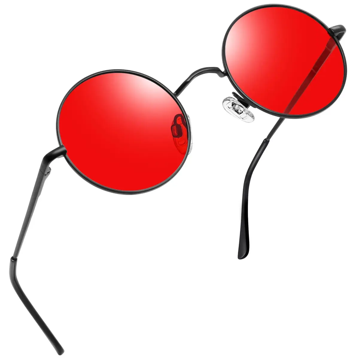 Joopin Small Round Sunglasses - Black Tinted Red Lens, Metal Frame, UV400 Protection - main product image