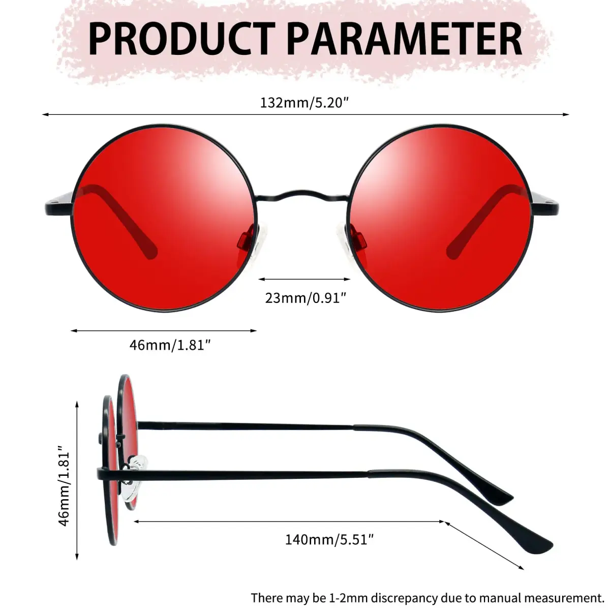 Joopin Small Round Sunglasses - Black Tinted Red Lens, Metal Frame, UV400 Protection - view 4