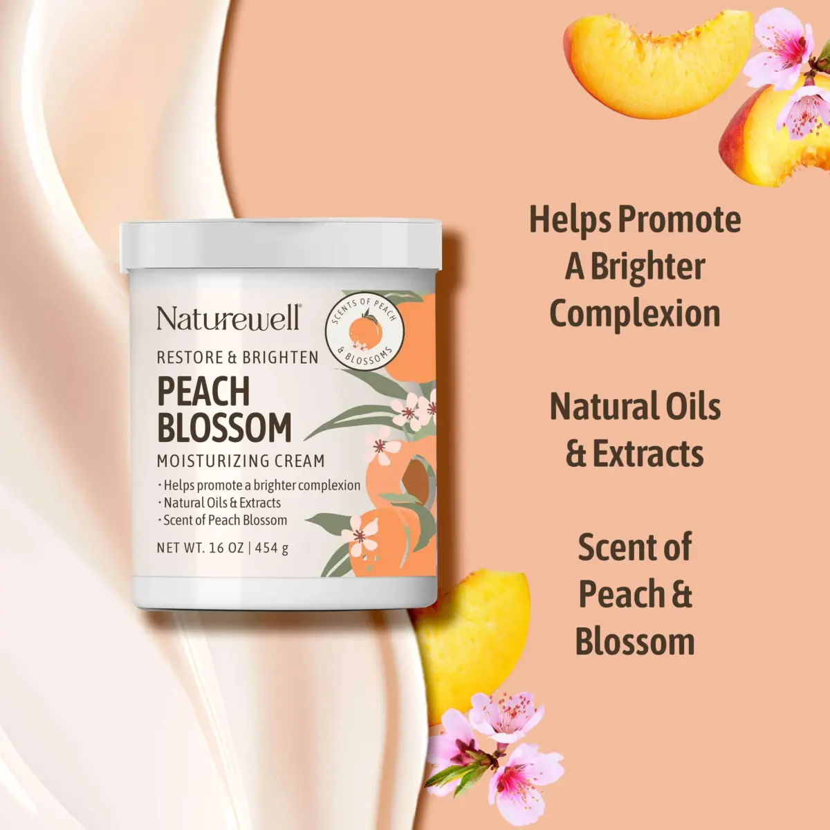 NATURE WELL Peach Blossom Restore & Brighten Moisturizing Cream 473ml (16 Oz) | Dermatologist-Tested for All Skin Types - view 4
