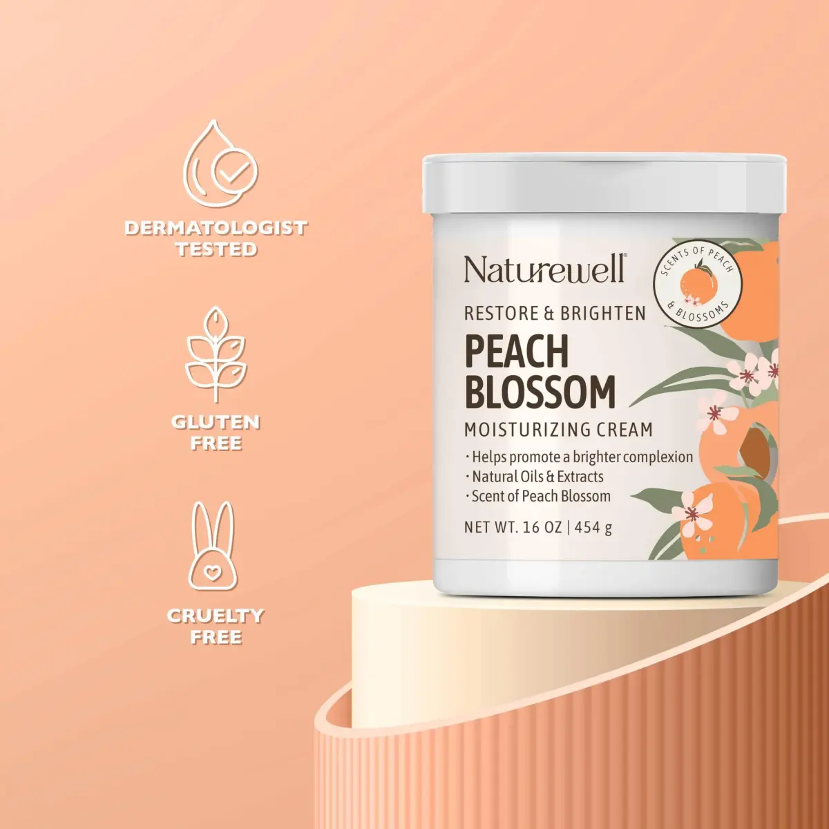 NATURE WELL Peach Blossom Restore & Brighten Moisturizing Cream 473ml (16 Oz) | Dermatologist-Tested for All Skin Types - view 6