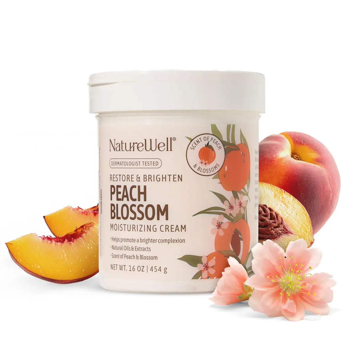 NATURE WELL Peach Blossom Restore & Brighten Moisturizing Cream 473ml (16 Oz) | Dermatologist-Tested for All Skin Types - main product image
