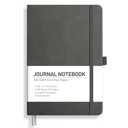 RETTACY Blank Journal Notebook A5 Medium 192 Pages | Gray Leather Hardcover - main product image