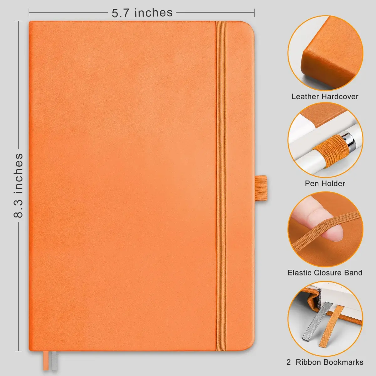 RETTACY Orange Blank Journal Notebook A5 (14.5cm x 21cm) | Acid-Free Paper Notebook - view 2