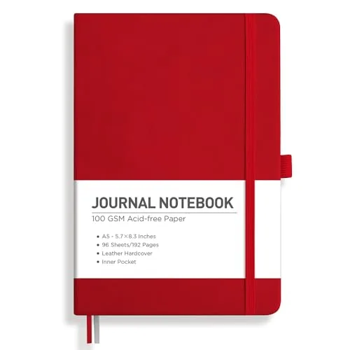 RETTACY Red Blank Journal Notebook A5 (5.7'' x 8.3'') | Acid-Free 100 GSM Paper - main product image