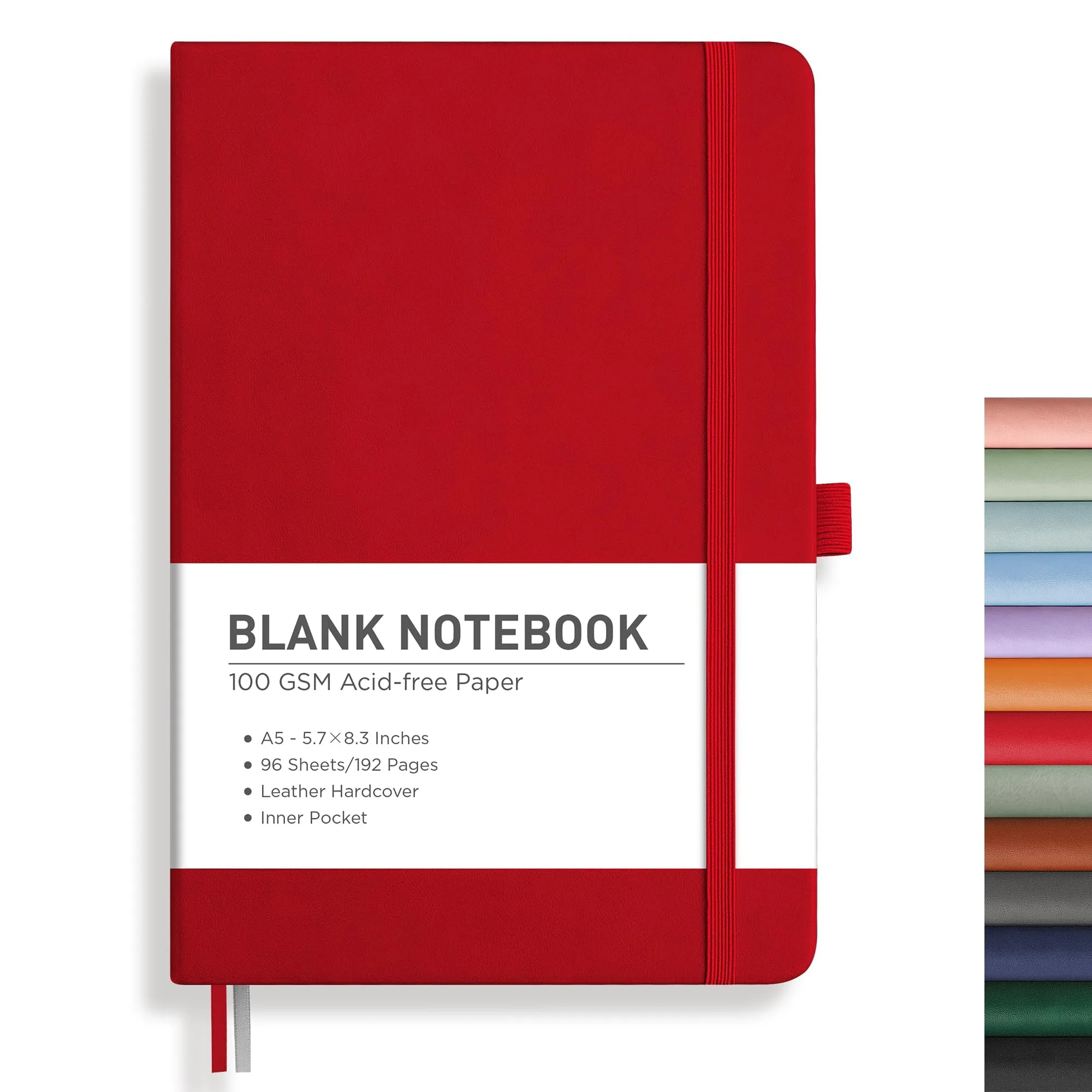 RETTACY Red Blank Journal Notebook A5 (5.7'' x 8.3'') | Acid-Free 100 GSM Paper - main product image