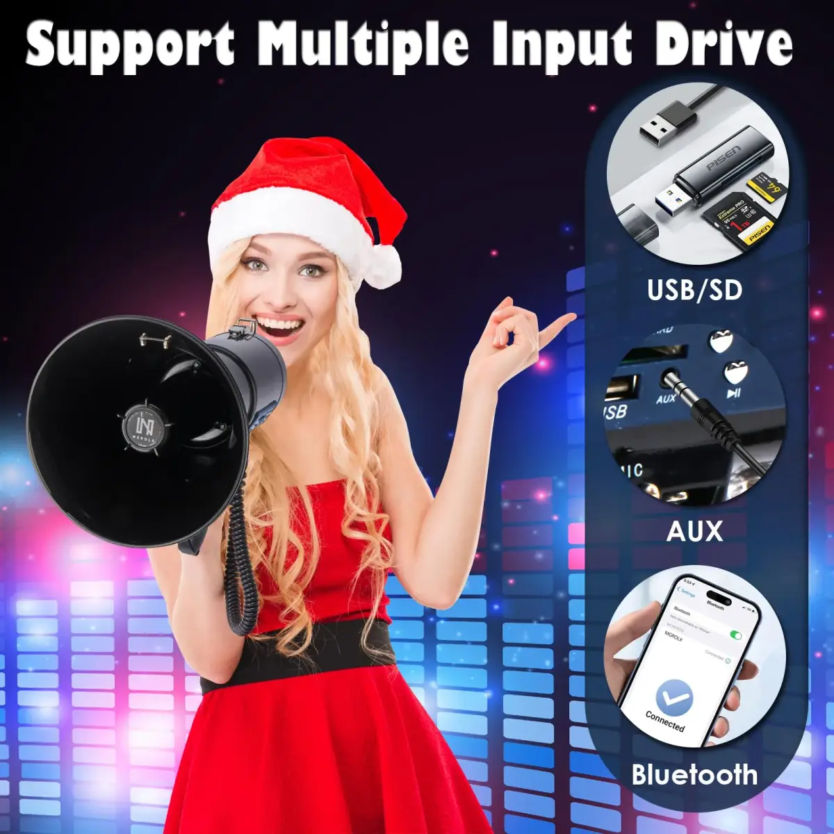 MGROLX 50W Rechargeable Megaphone Bullhorn with Bluetooth, USB, SD, AUX | 1500 Yards Loud Speaker - view 3