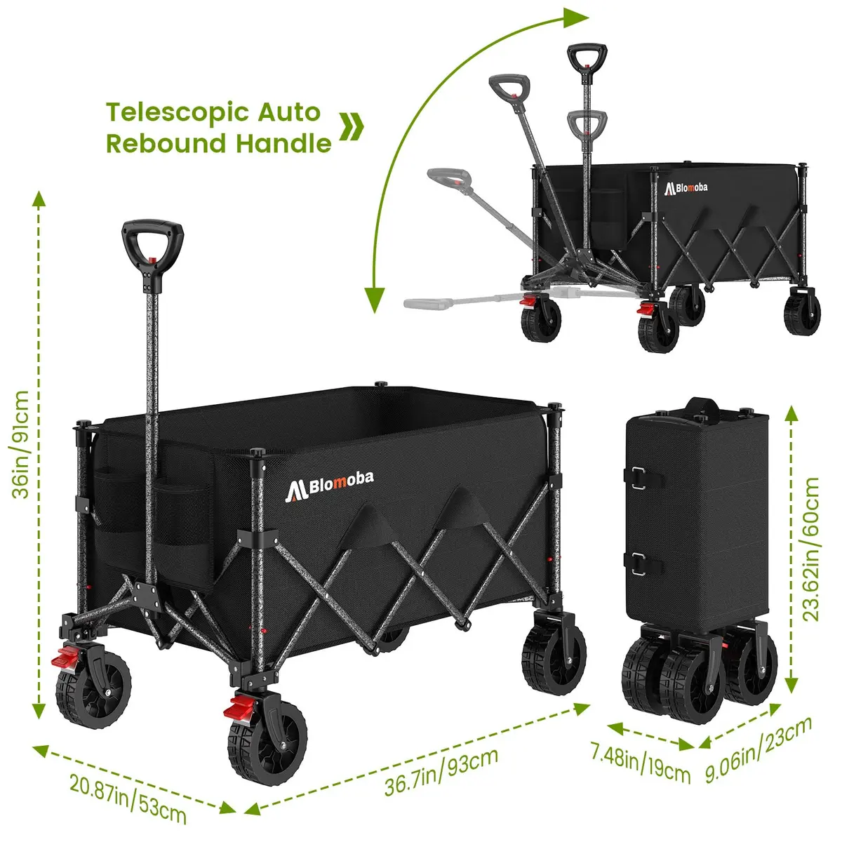 Blomoba Heavy Duty Collapsible Wagon Cart 330lbs | Large Capacity, Easy Storage & Versatile Use - view 7