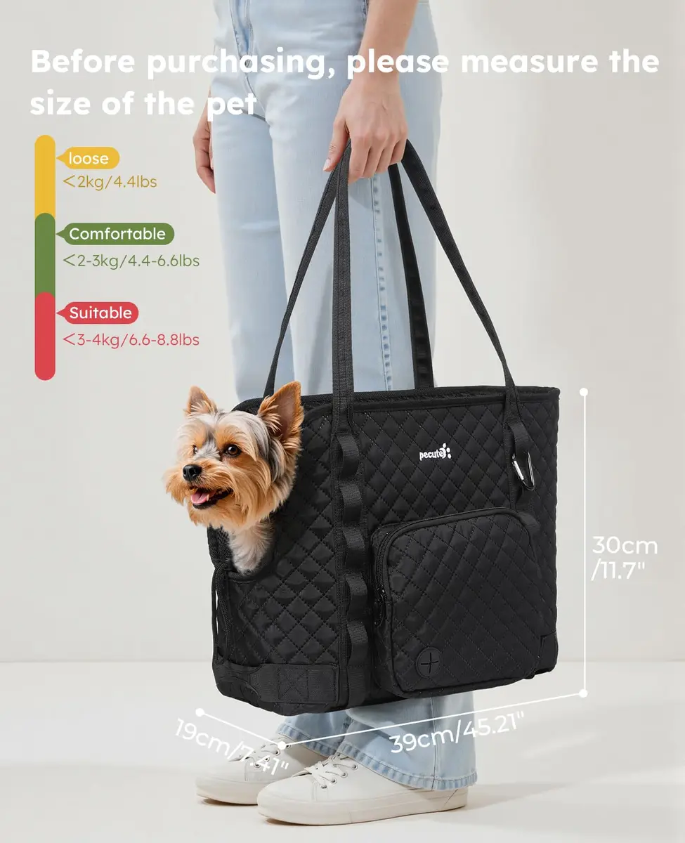 Pecute Dog Purse Carrier, Small Dog & Cat Tote Bag, Fits 5-9 lbs | Lightweight & Secure Travel Accessory - view 2