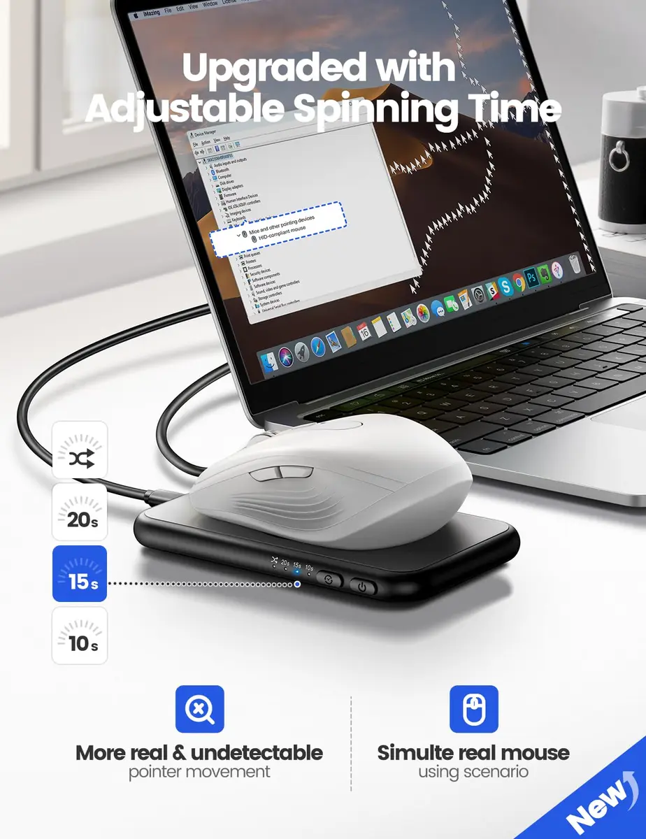 EAXBUX Ultra-Slim Mouse Jiggler 16mm | Adjustable Spinning Time & Random Movement for PC/Laptop - view 2