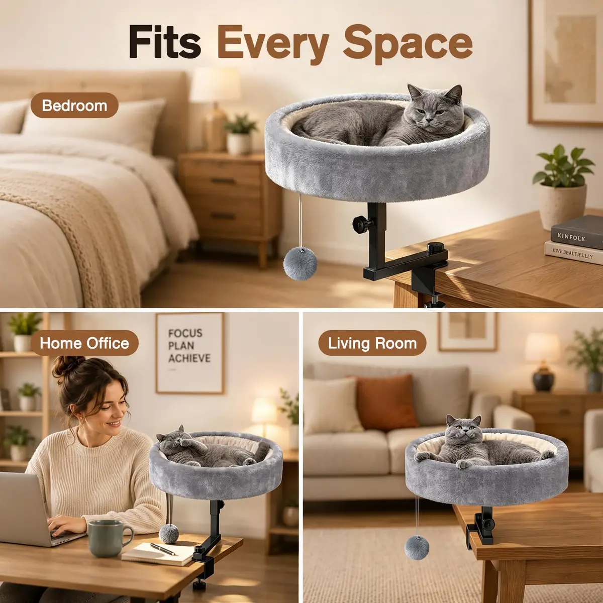 Chumajor Cat Desk Bed, 360° Rotating & Height Adjustable, Supports 50 lbs | Space-Saving Cat Workspace - view 8
