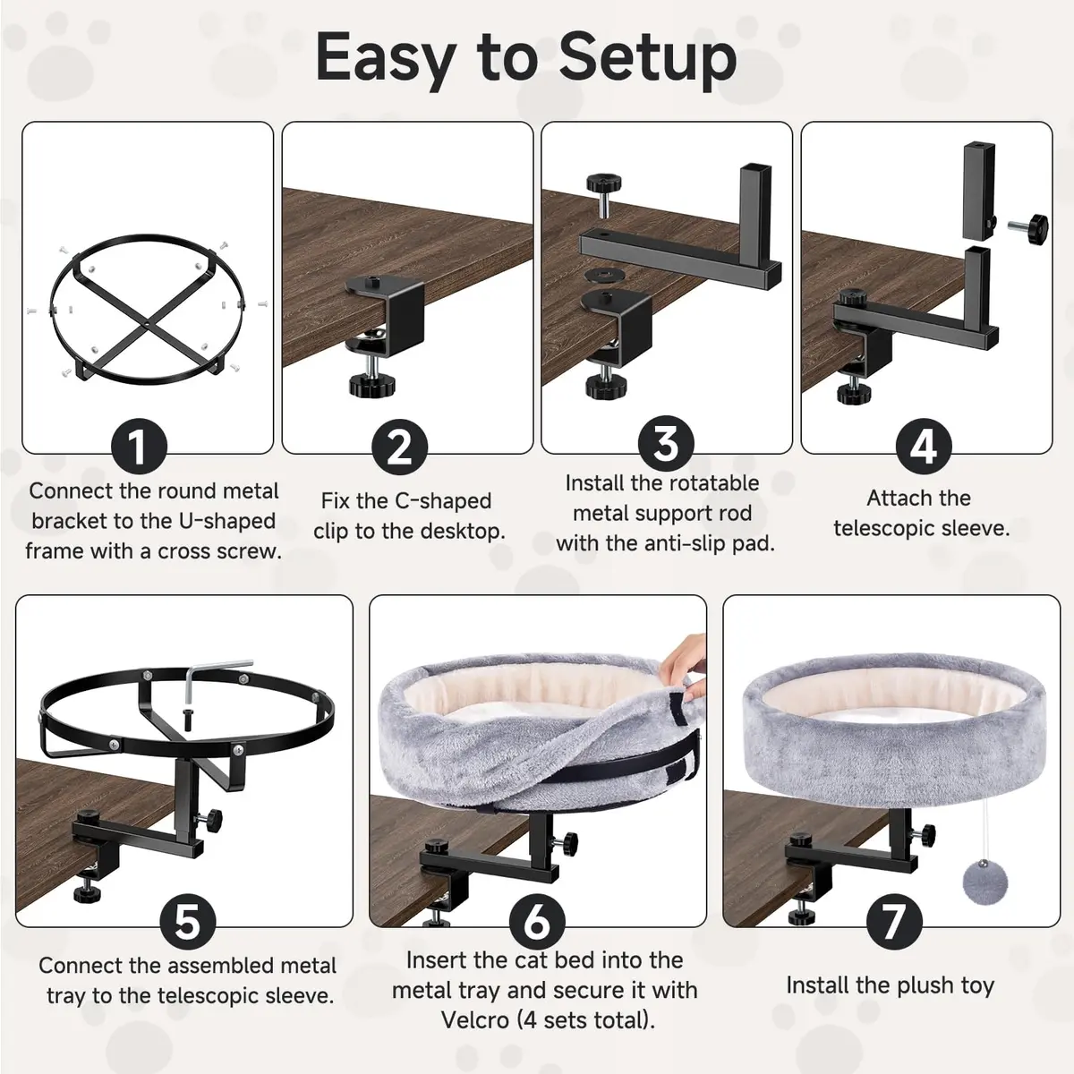 Chumajor Cat Desk Bed, 360° Rotating & Height Adjustable, Supports 50 lbs | Space-Saving Cat Workspace - view 9