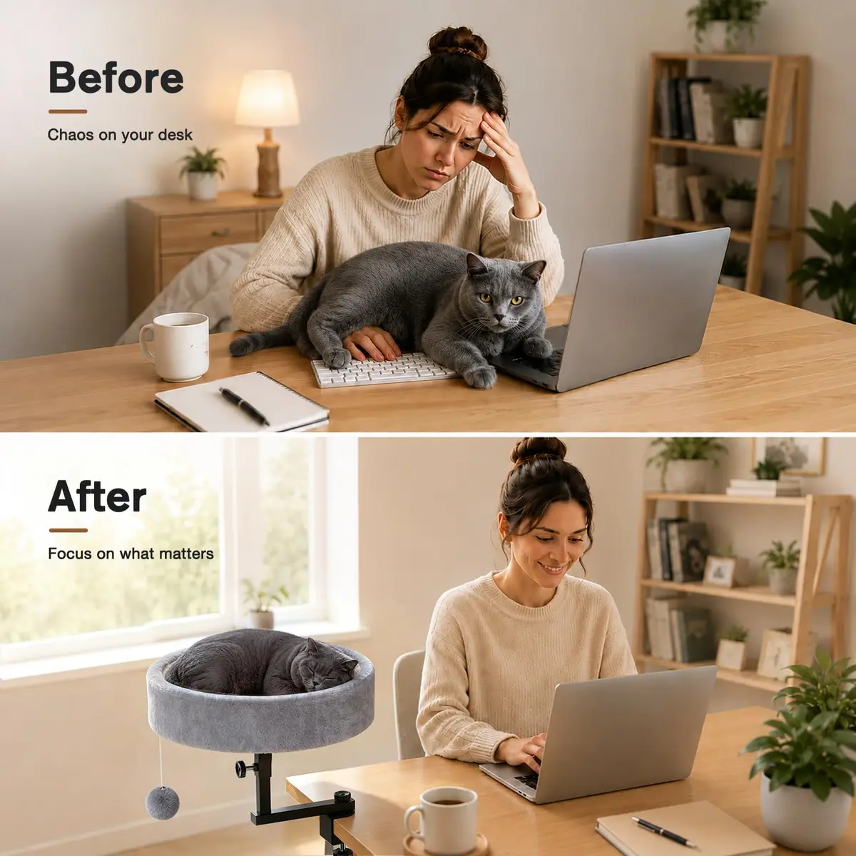 Chumajor Cat Desk Bed, 360° Rotating & Height Adjustable, Supports 50 lbs | Space-Saving Cat Workspace - view 2