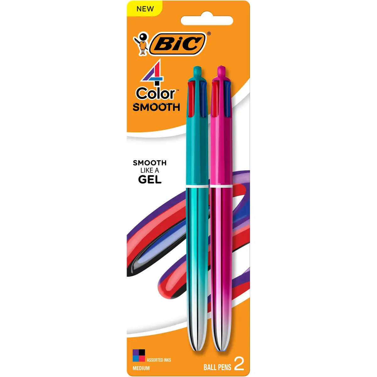 BIC 4 Color Retractable Ballpoint Pen 1.0 mm | Multicolor Smooth Gradient Design for School & Office - main product image
