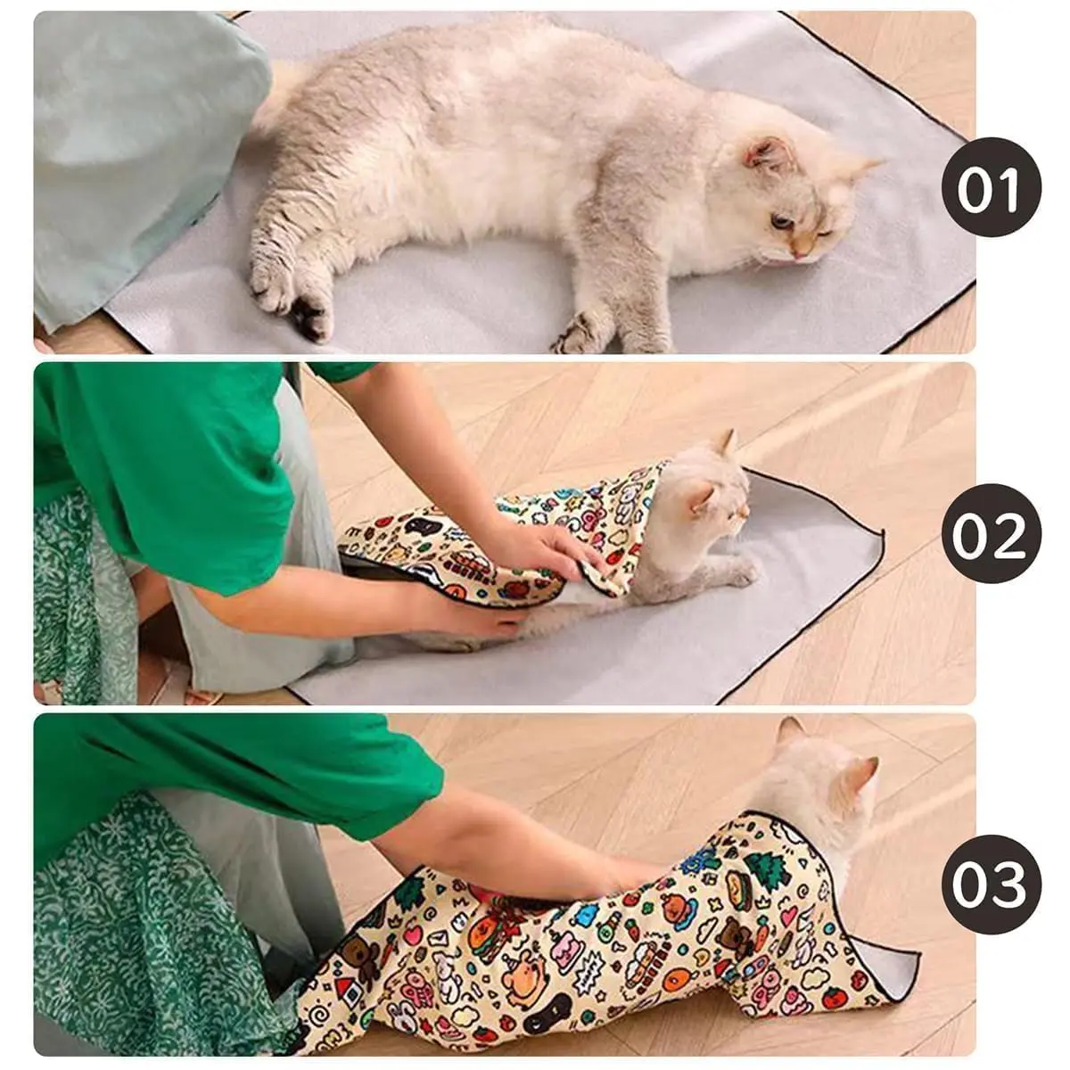 MANON ROSA Cat Grooming Wrap – Self-Adherent Anti-Scratch Swaddle for Stress-Free Nail Clipping & Care (M, Within 9.9lbs) - view 5