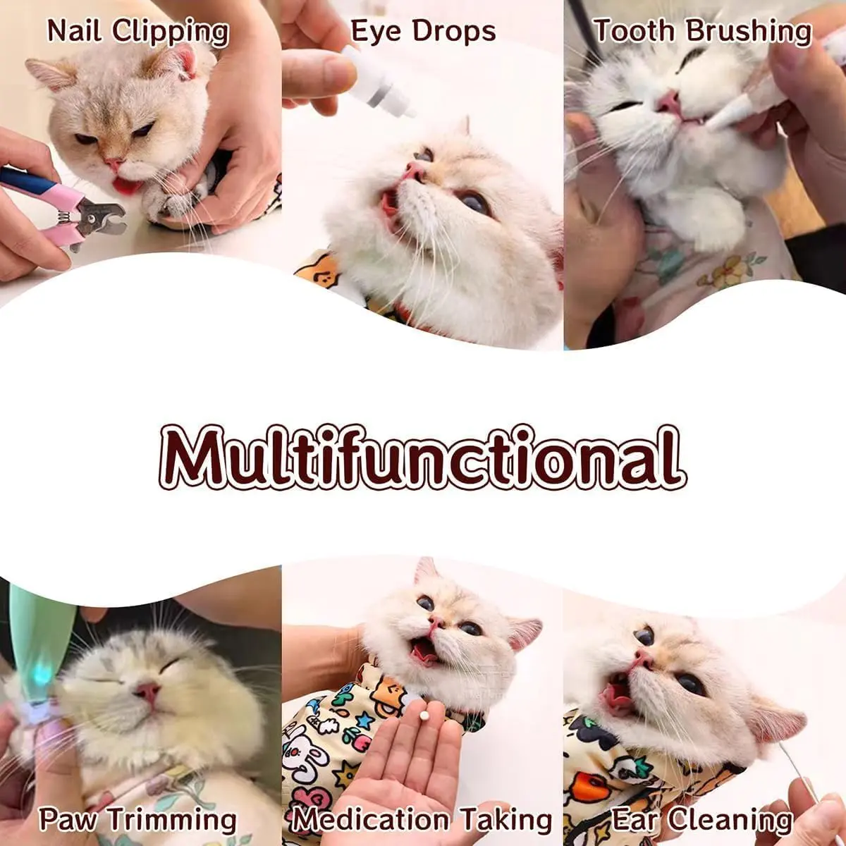 MANON ROSA Cat Grooming Wrap – Self-Adherent Anti-Scratch Swaddle for Stress-Free Nail Clipping & Care (M, Within 9.9lbs) - view 6