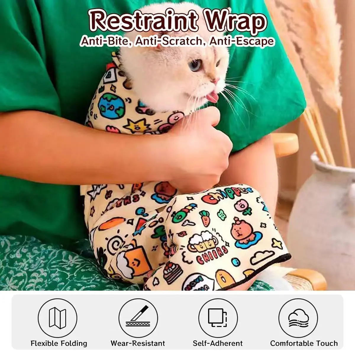 MANON ROSA Cat Grooming Wrap – Self-Adherent Anti-Scratch Swaddle for Stress-Free Nail Clipping & Care (M, Within 9.9lbs) - view 2