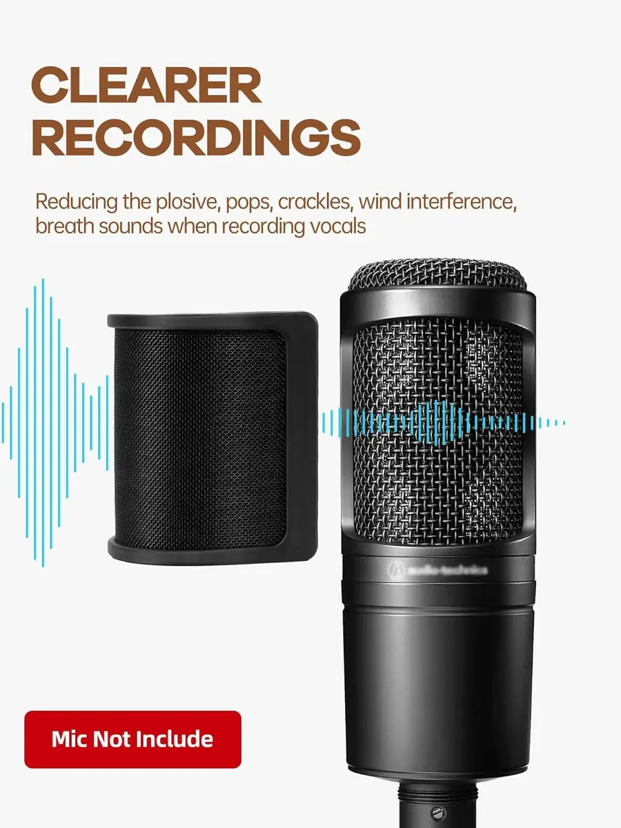 YOUSHARES AT2020 USB Microphone Pop Filter with 3-Layer Windscreen Mask Shield | Fits 35-50mm Mics - view 4