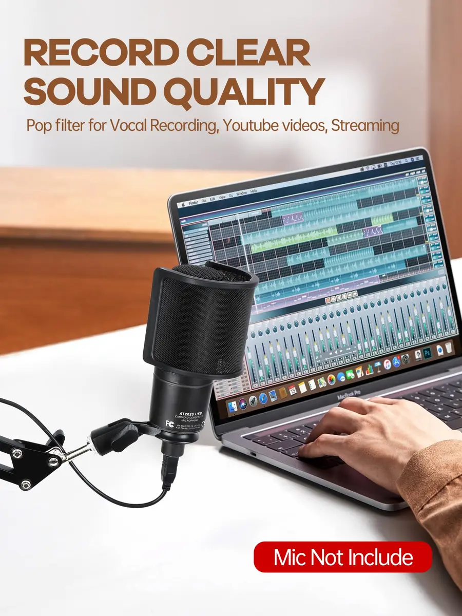 YOUSHARES AT2020 USB Microphone Pop Filter with 3-Layer Windscreen Mask Shield | Fits 35-50mm Mics - view 5