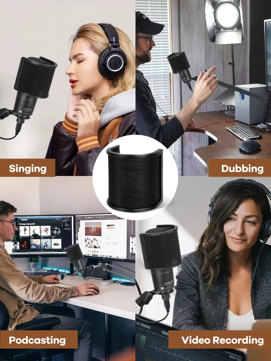 YOUSHARES AT2020 USB Microphone Pop Filter with 3-Layer Windscreen Mask Shield | Fits 35-50mm Mics - view 7