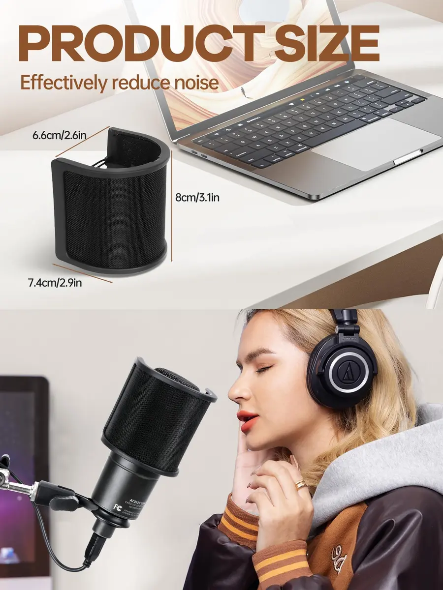 YOUSHARES AT2020 USB Microphone Pop Filter with 3-Layer Windscreen Mask Shield | Fits 35-50mm Mics - view 2
