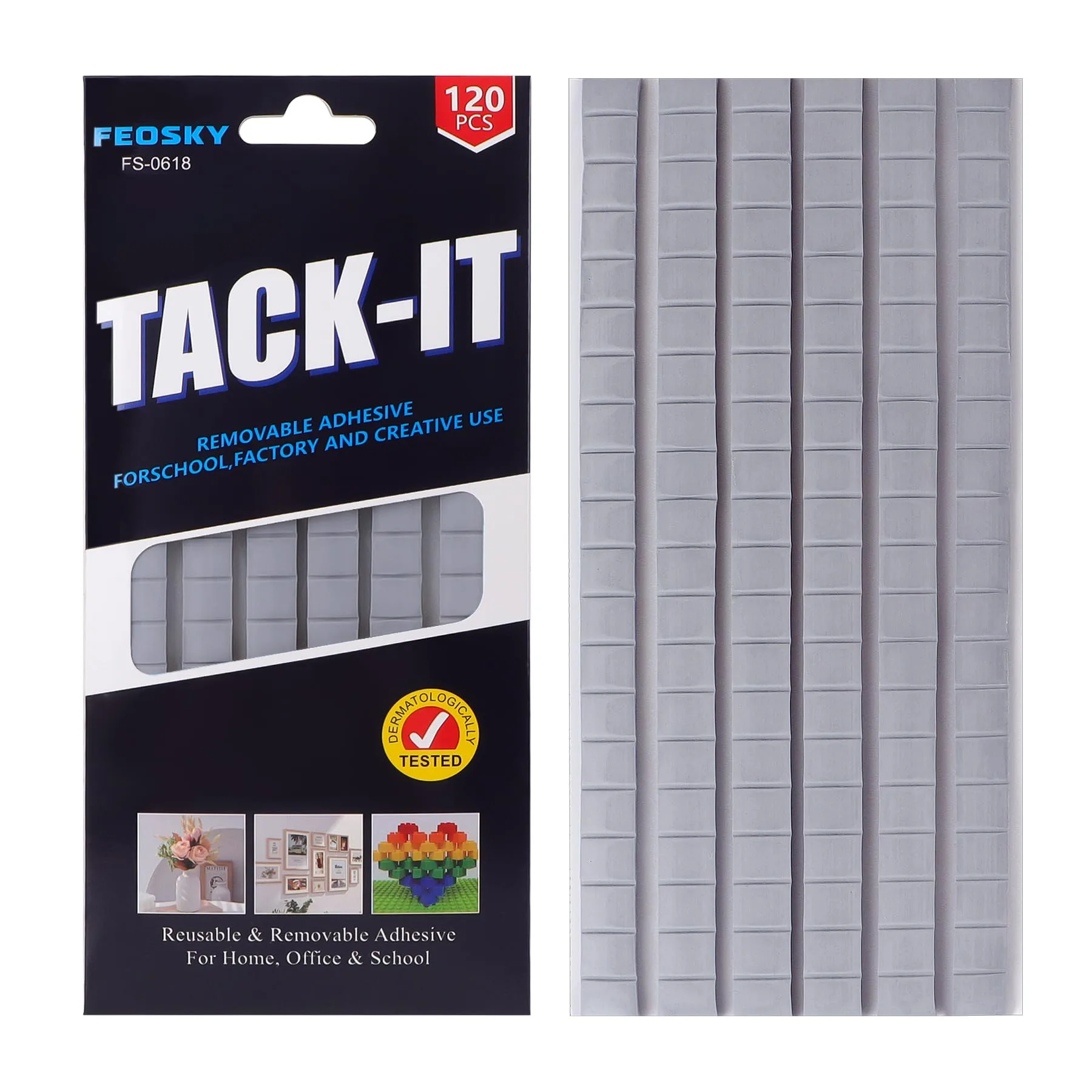Feosky Adhesive Poster Sticky Tack Putty Grey 120 Pieces | Reusable Mounting Putty for Walls - main product image