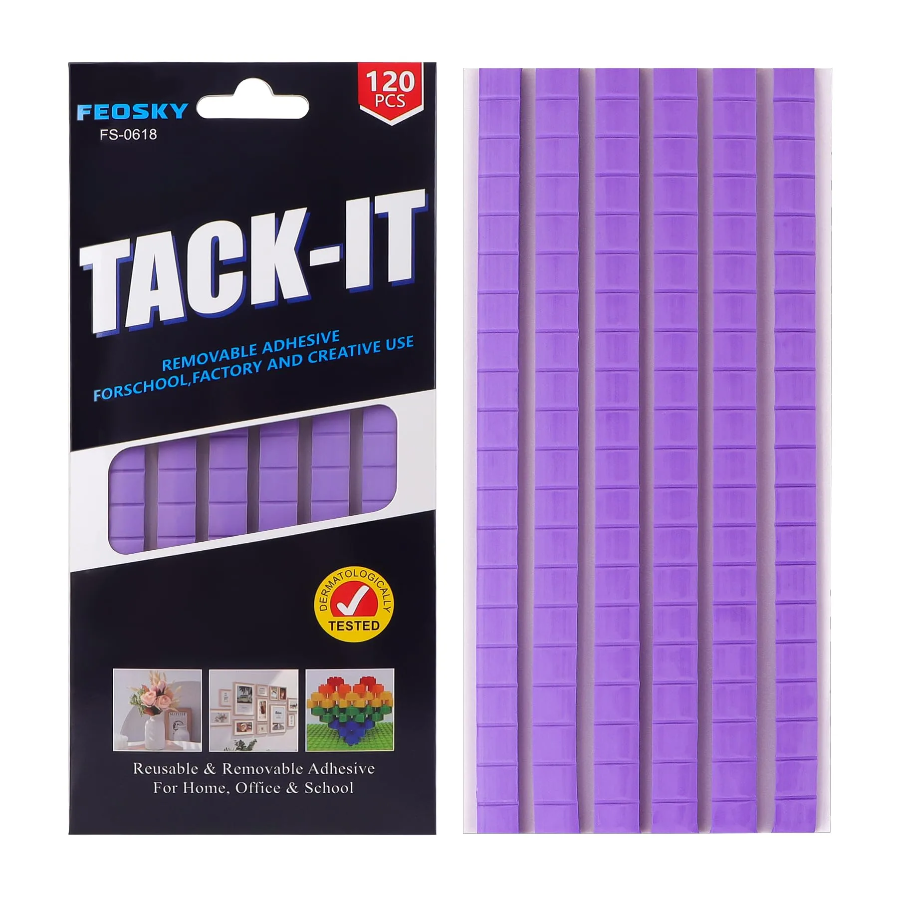 Feosky Adhesive Poster Sticky Tack Putty, Purple, 120 Pieces | Reusable Mounting Putty for Museum Display - main product image