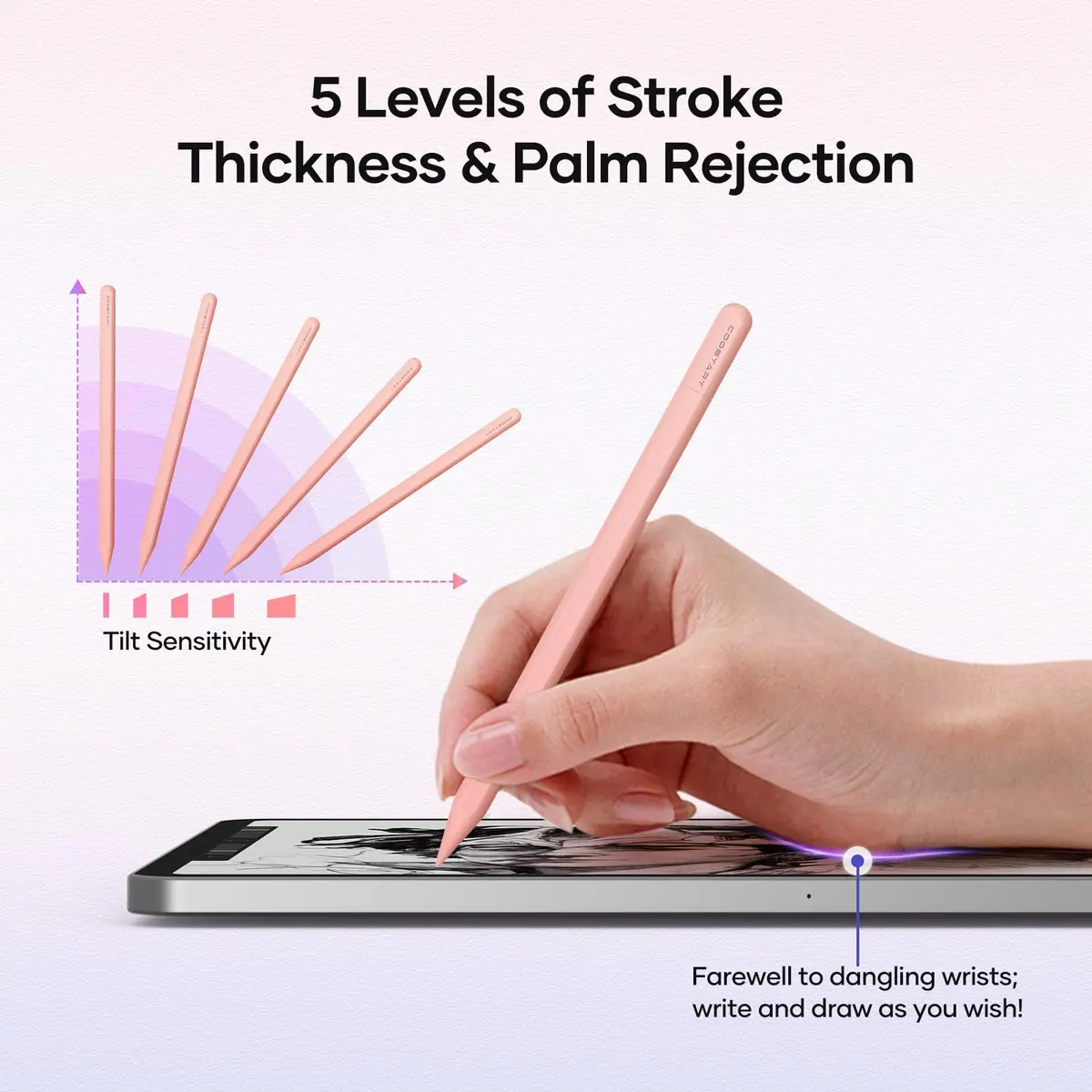 COOSTART Pink Stylus Pen for iPad 9th&10th Gen | Ultra Fast Charging, Precise & Durable (16.6cm * 0.9cm) - view 5