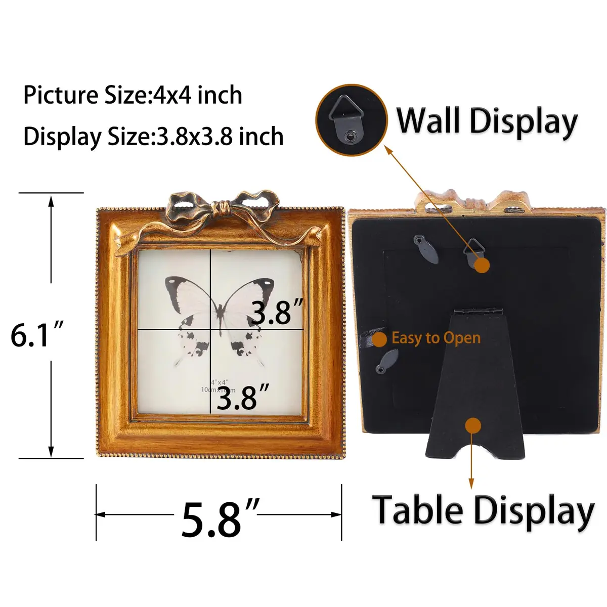 SIKOO Vintage Bow Picture Frame 10.16 cm (4x4 in) | Antique Bronze Gold Resin Wall & Tabletop Decor - view 6