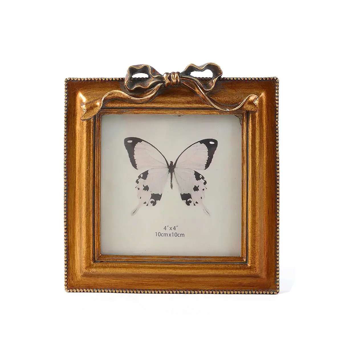 SIKOO Vintage Bow Picture Frame 10.16 cm (4x4 in) | Antique Bronze Gold Resin Wall & Tabletop Decor - main product image