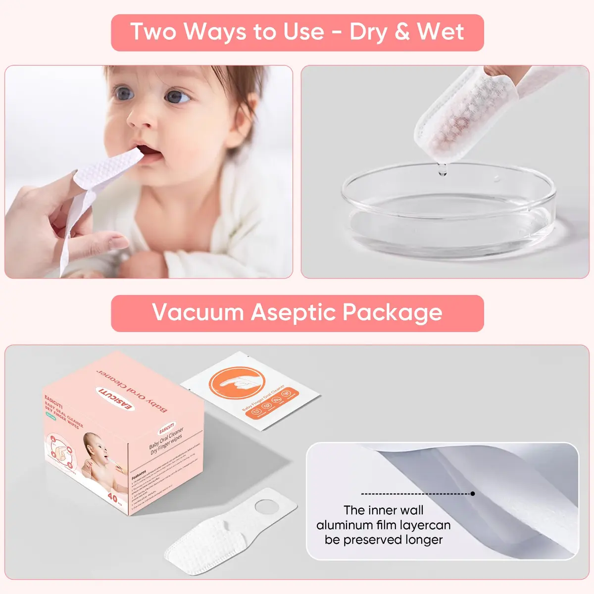 EASICUTI Baby Finger Toothbrush 40Pcs | Soft 3D Pearl Cotton Wipes for Infant Oral Care - view 6