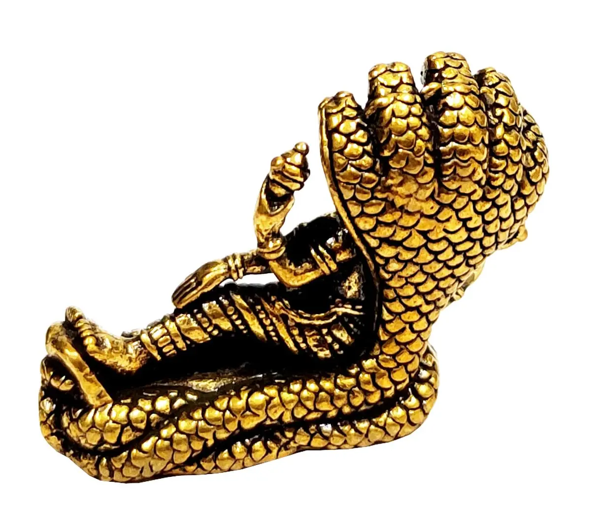 Purpledip Miniature Brass Idol Vishnu on Sheshnag 2.5cm (1" L x 0.5" W x 1" H) | Traditional Religious Collectible Statue - view 4