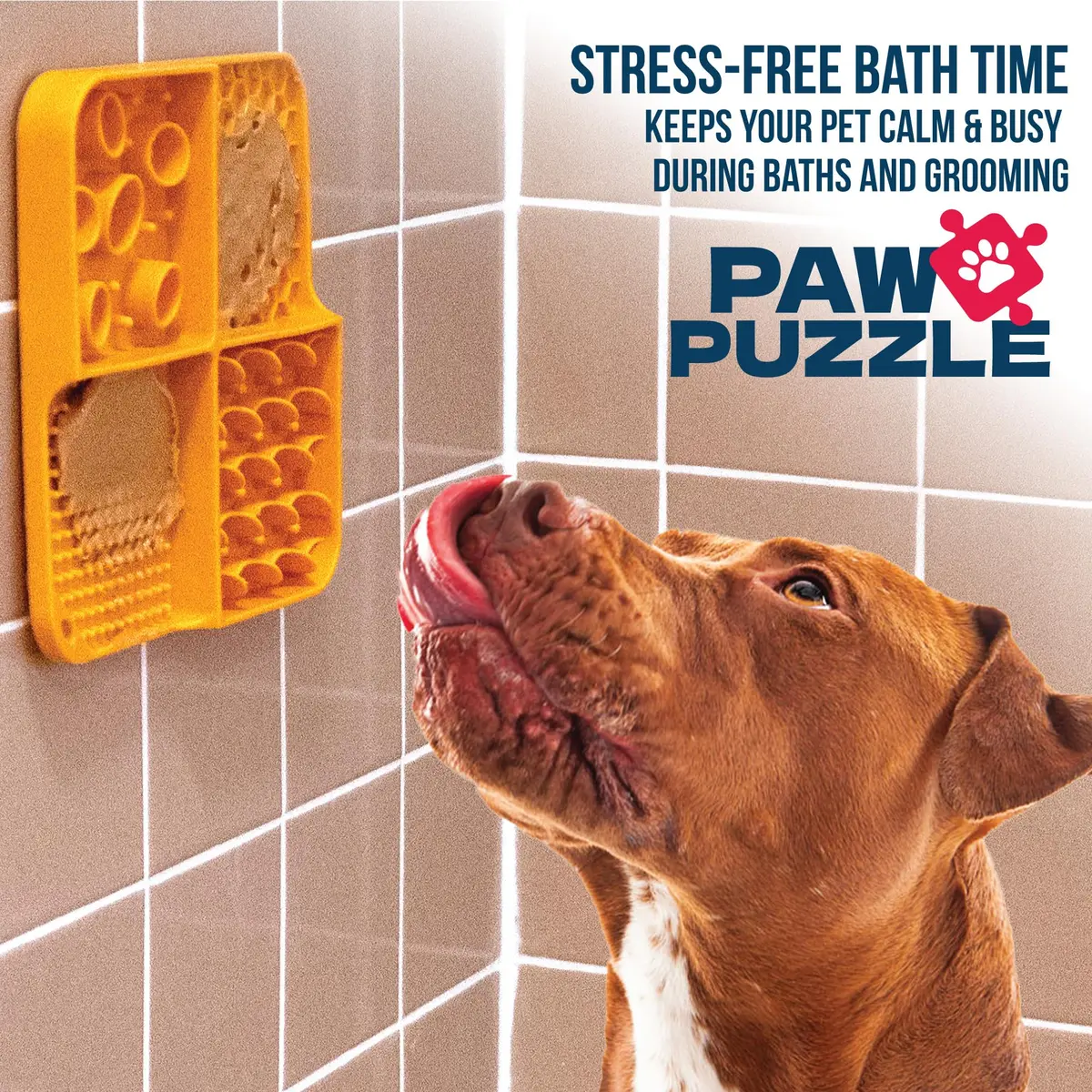 Palz&Co Paw Puzzle 2-in-1 Slow Feeder & Lick Mat for Dogs and Cats | Dishwasher Safe Silicone, Small 8"x8" in Orange - view 5