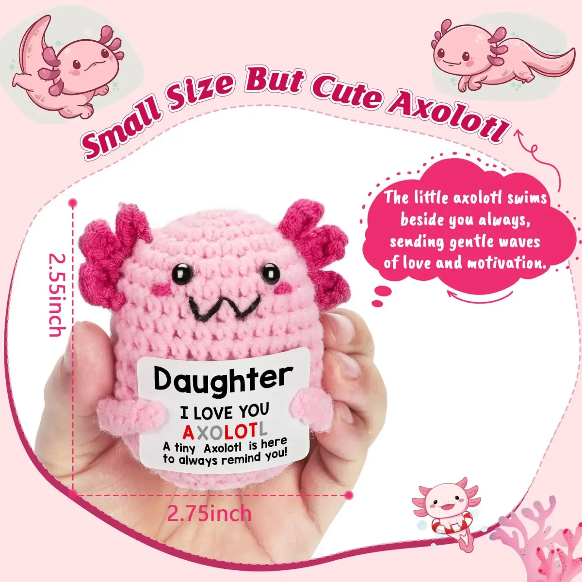 WEYON Handmade Crochet Axolotl Plush 7.62cm (3 inches) | ASTM-Tested Educational Toy - view 2