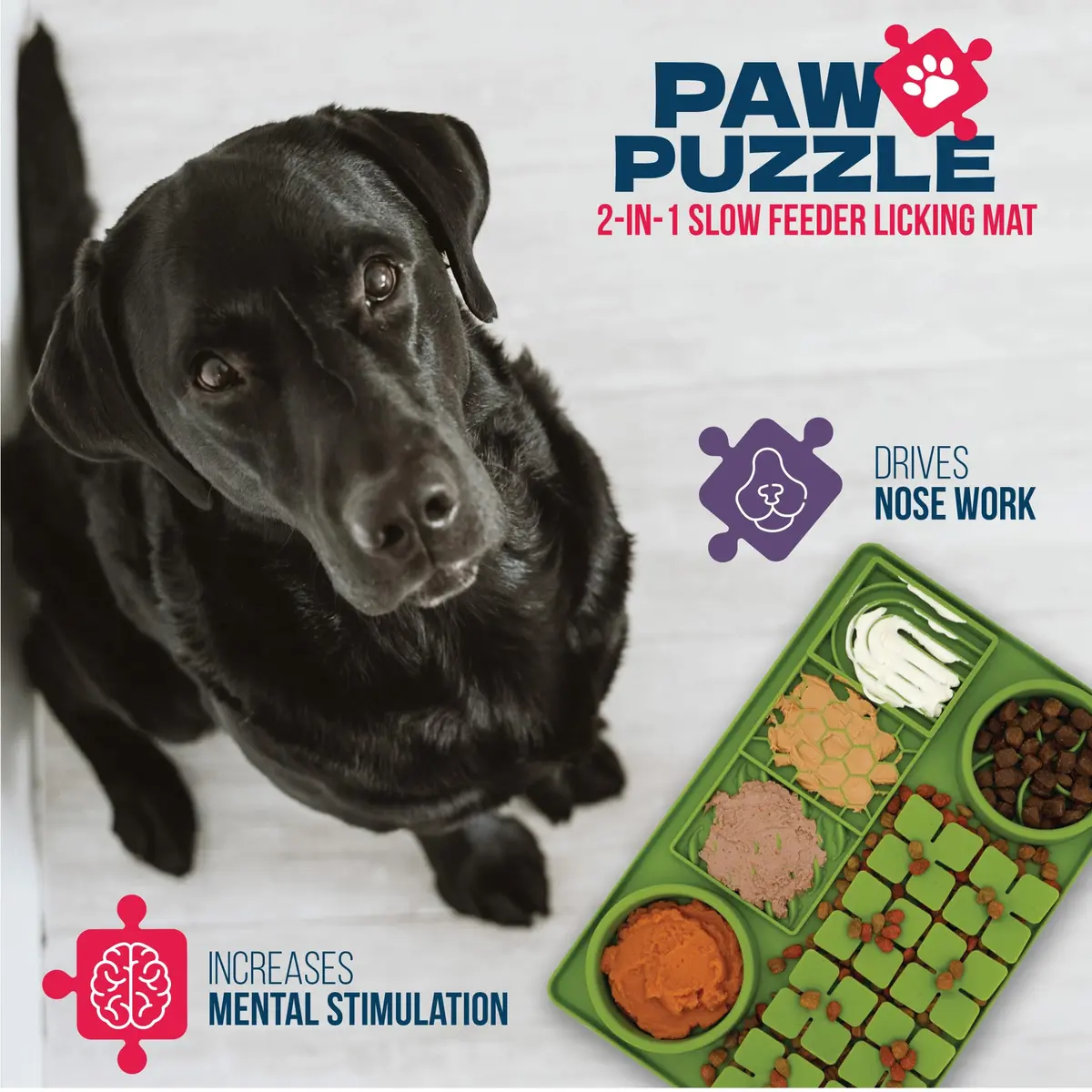 Palz&Co Paw Puzzle 2-in-1 Slow Feeder & Lick Mat - Large 15.75"x10.5" Green Non-Slip Silicone Mat for Dogs & Cats - view 5