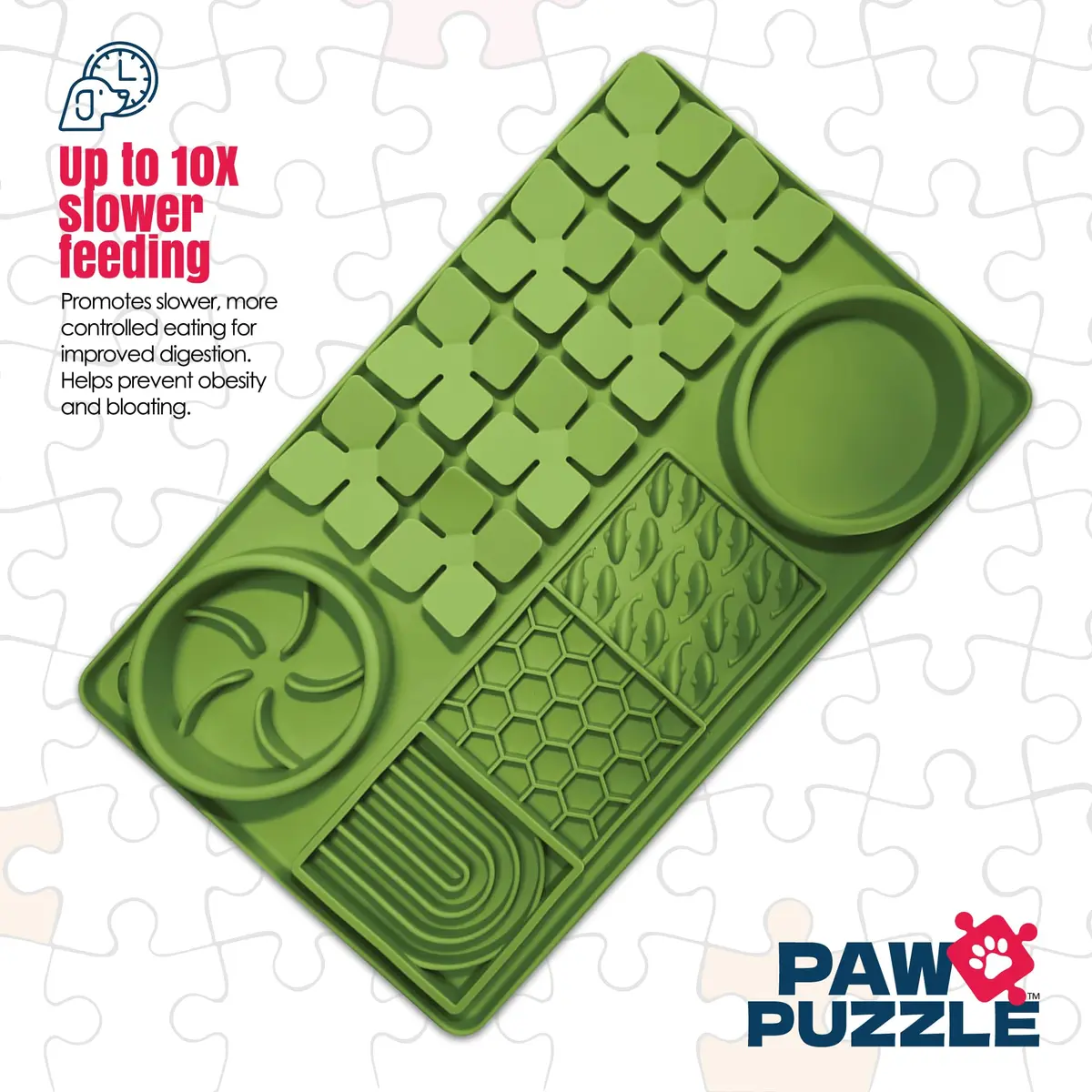 Palz&Co Paw Puzzle 2-in-1 Slow Feeder & Lick Mat - Large 15.75"x10.5" Green Non-Slip Silicone Mat for Dogs & Cats - view 3