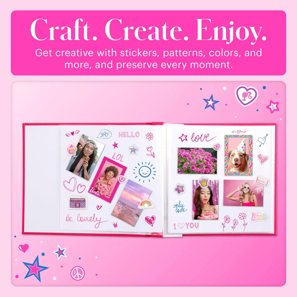 Kodak x Barbie Pink 8x8” Cloth Covered Scrapbook Photo Album with Front Picture Window | Acid-Free Archival Quality - view 3