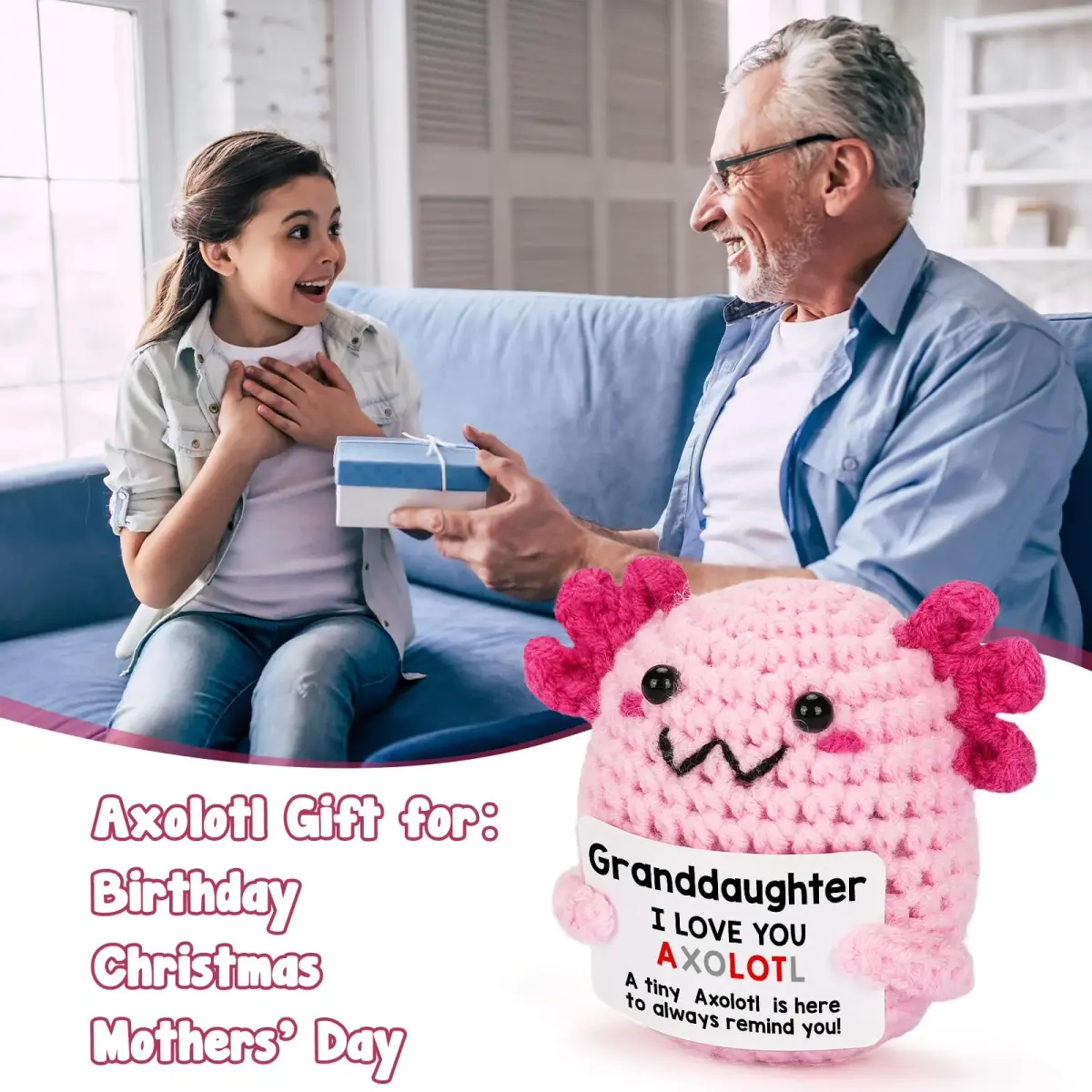 WEYON Crochet Axolotl Plush Toy 2.5in (6.35cm) | Handmade Gift for Granddaughter from Grandma Grandpa - view 6