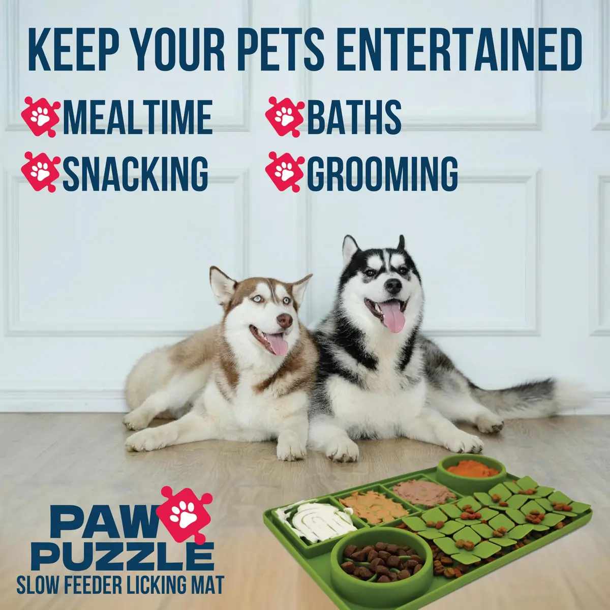 Palz&Co Paw Puzzle 2-in-1 Slow Feeder & Lick Mat for Dogs and Cats | Dishwasher Safe Silicone, Medium 12"x8", Purple - view 5