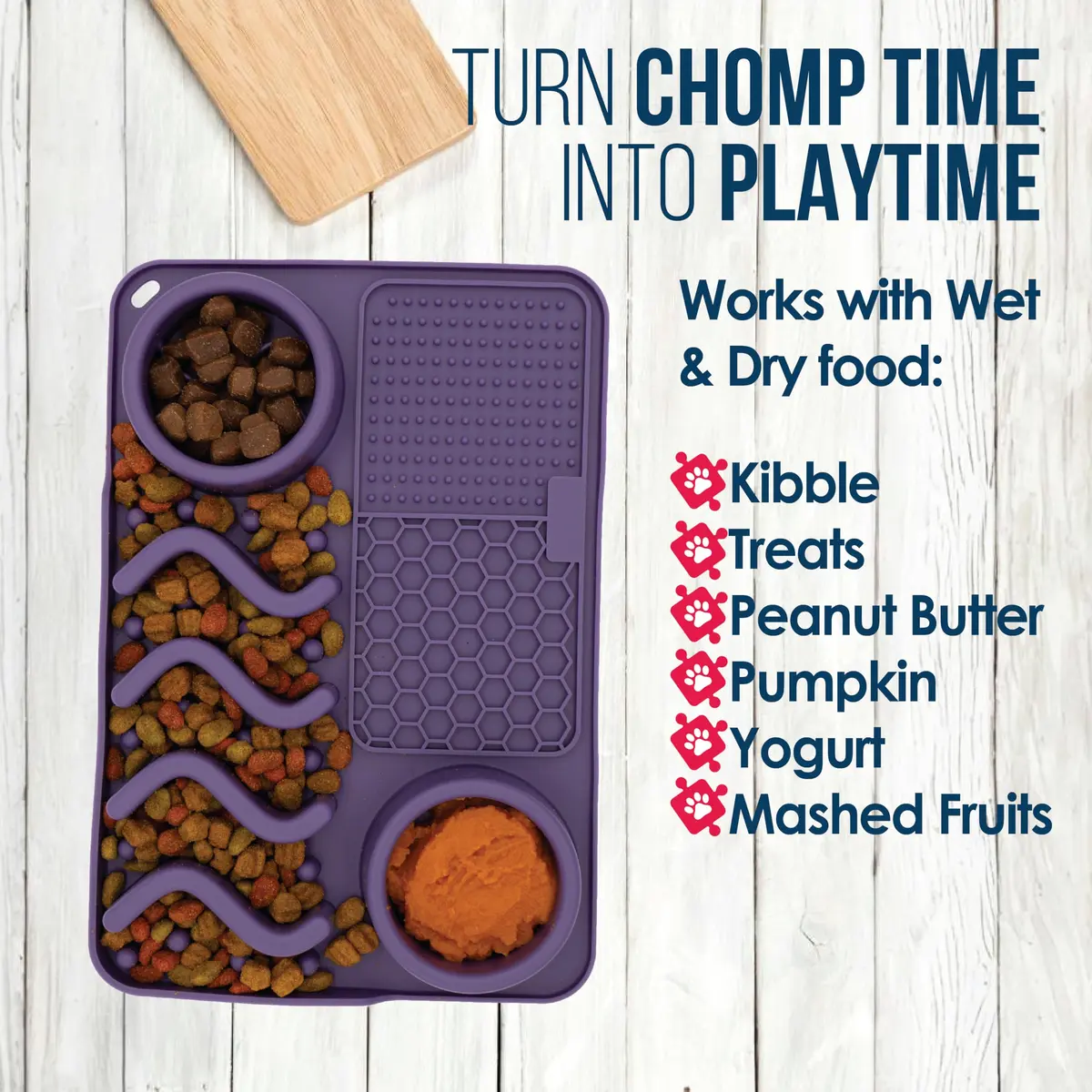 Palz&Co Paw Puzzle 2-in-1 Slow Feeder & Lick Mat for Dogs and Cats | Dishwasher Safe Silicone, Medium 12"x8", Purple - view 6
