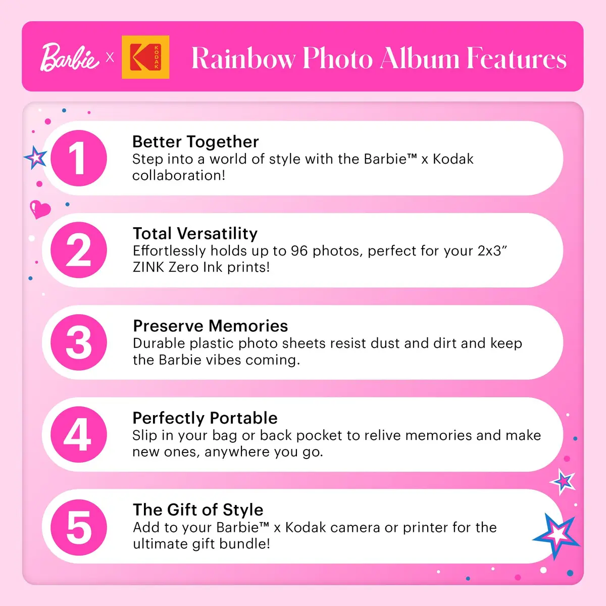 KODAK Barbie 96-pocket Photo Album for Barbie Instant 2x3” ZINK Photo Paper | Durable, Portable & Stylish - view 4
