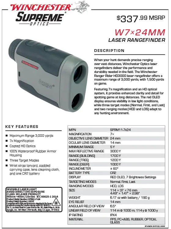 Winchester Rangefinder 7x24mm | 1700 yd | Waterproof & Fogproof | 3 Target Modes - view 7