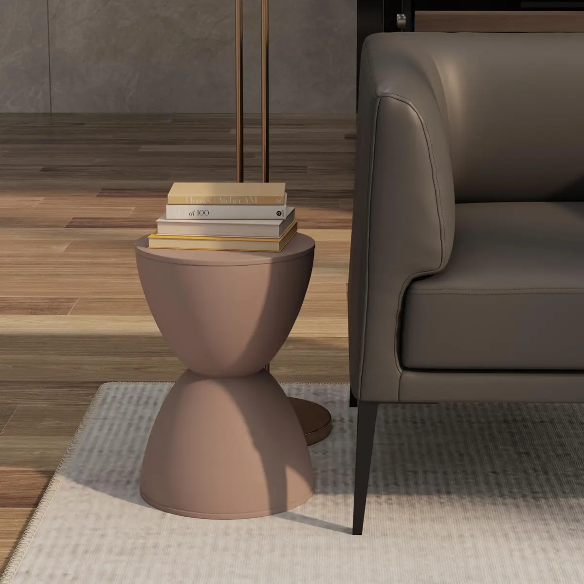 Euro Style Sallie Indoor/Outdoor Stool or End Table | Modern Hourglass Accent | UV-Protected Plastic Taupe - view 6