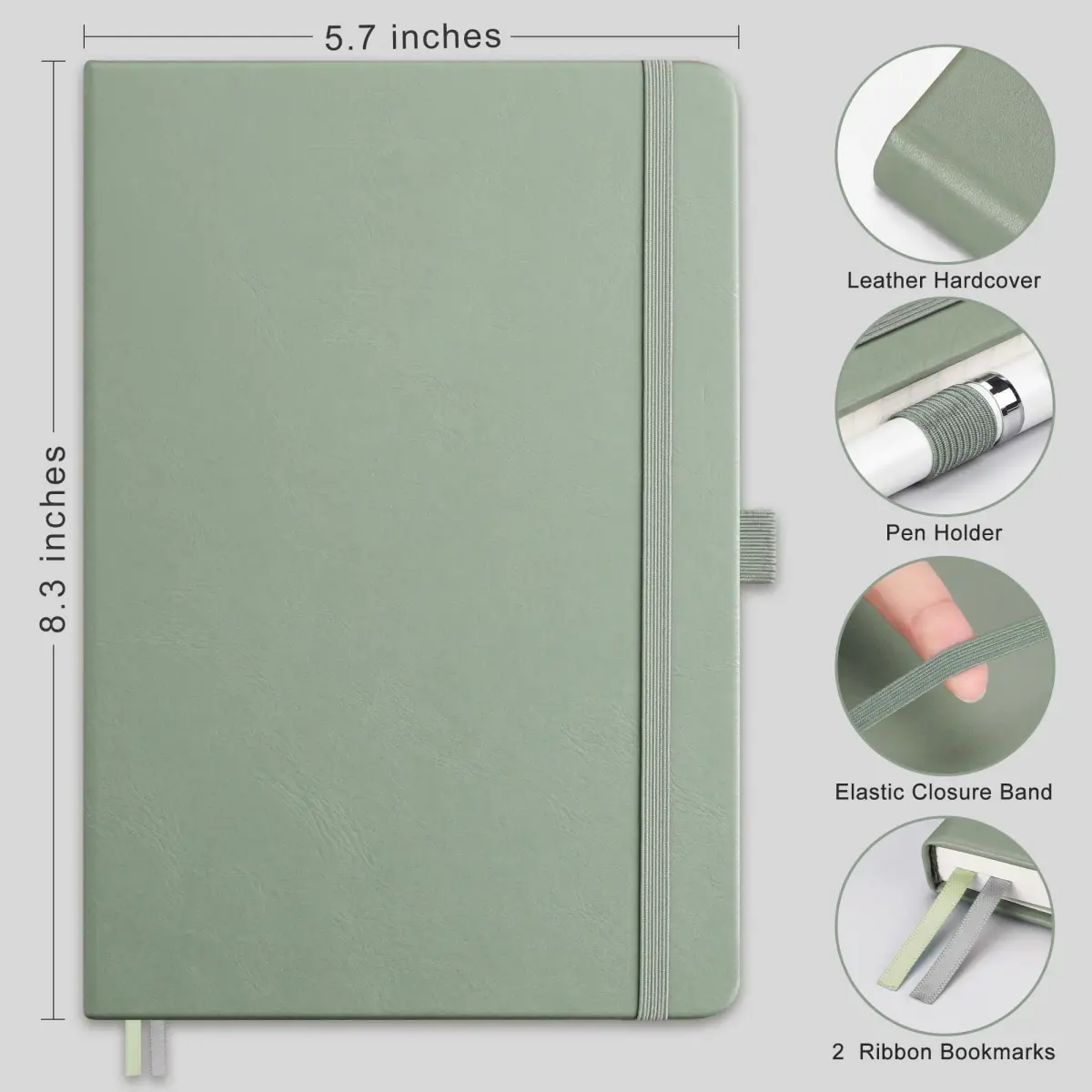 RETTACY Blank Journal Notebook A5 Sage Green 192 Pages | Acid-Free Paper for Smooth Writing - view 2