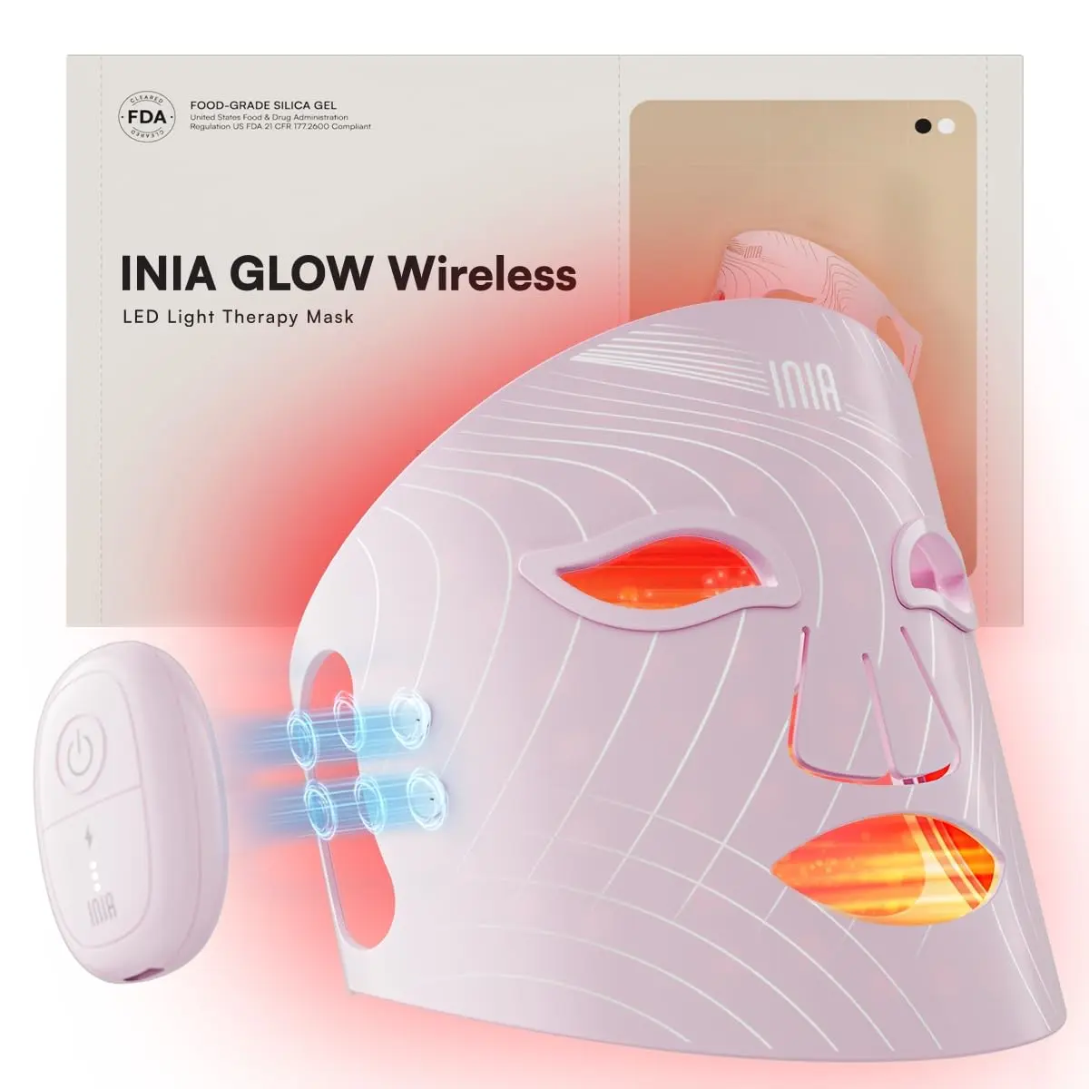 INIA GLOW Wireless Red Light Therapy Mask for Face, 850nm NIR, 272 LEDs | Cordless, Portable, 3 Modes, 105mW/cm² - main product image