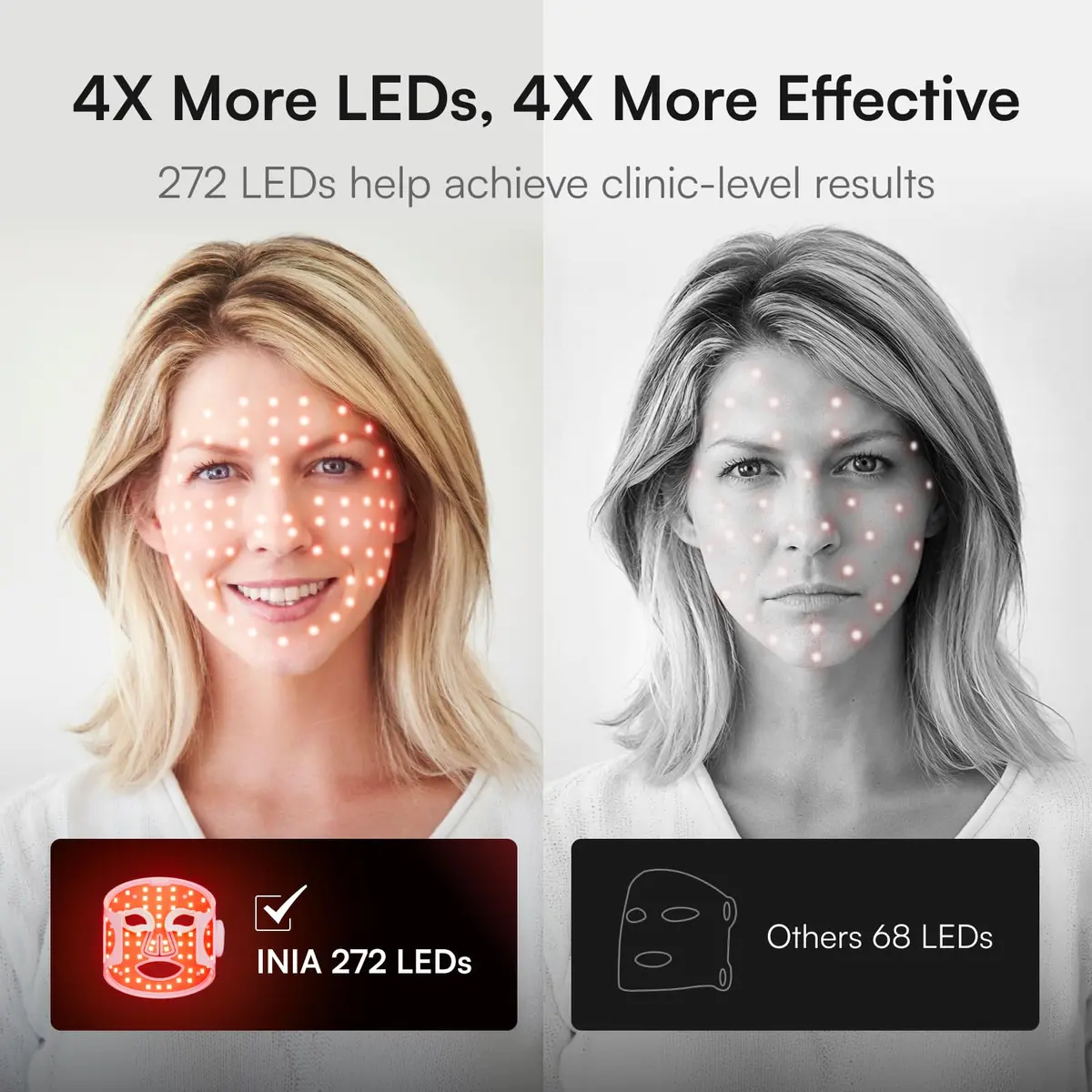 INIA GLOW Wireless Red Light Therapy Mask for Face, 850nm NIR, 272 LEDs | Cordless, Portable, 3 Modes, 105mW/cm² - view 4