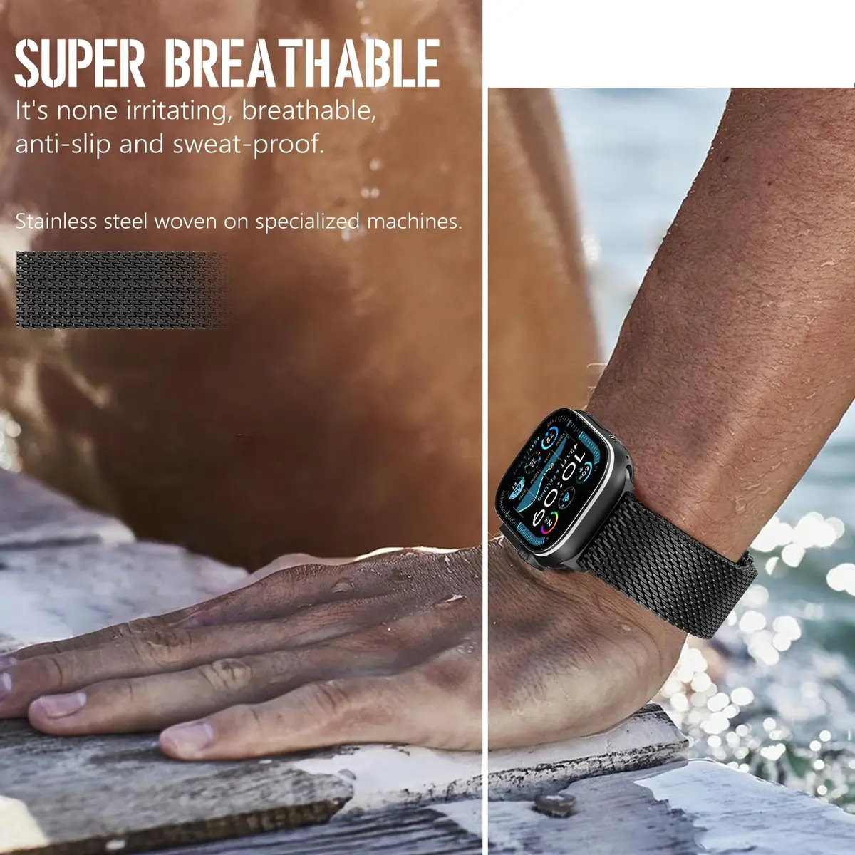 torbollo Compatible with Apple Watch Band for Men, Milanese Mesh Loop 49mm/45mm/44mm/42mm | Parachute Buckle, Stainless Steel Mesh - view 6