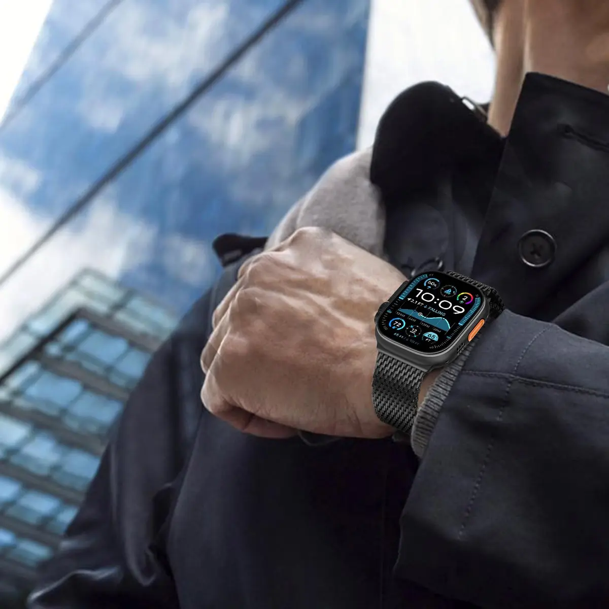 torbollo Compatible with Apple Watch Band for Men, Milanese Mesh Loop 49mm/45mm/44mm/42mm | Parachute Buckle, Stainless Steel Mesh - view 7