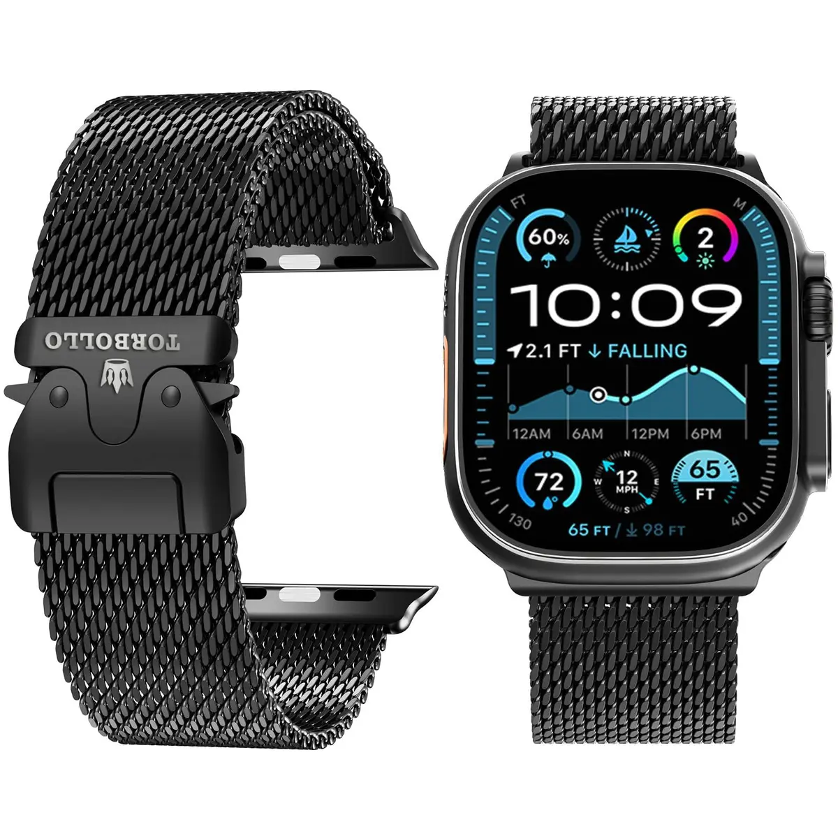 torbollo Compatible with Apple Watch Band for Men, Milanese Mesh Loop 49mm/45mm/44mm/42mm | Parachute Buckle, Stainless Steel Mesh - view 2